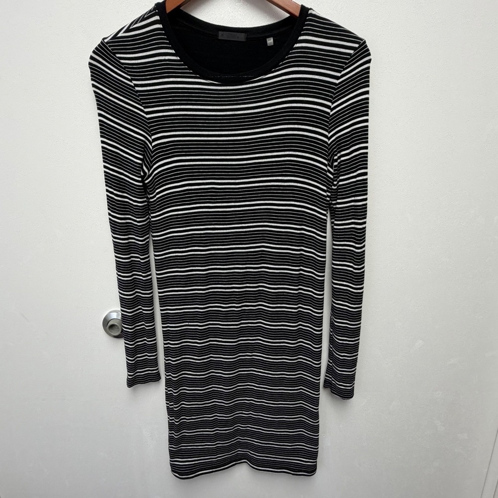 ATM Anthony Thomas Melillo Long-Sleeve Engineered Black White Stripe Rib Dress M - Picture 2 of 4